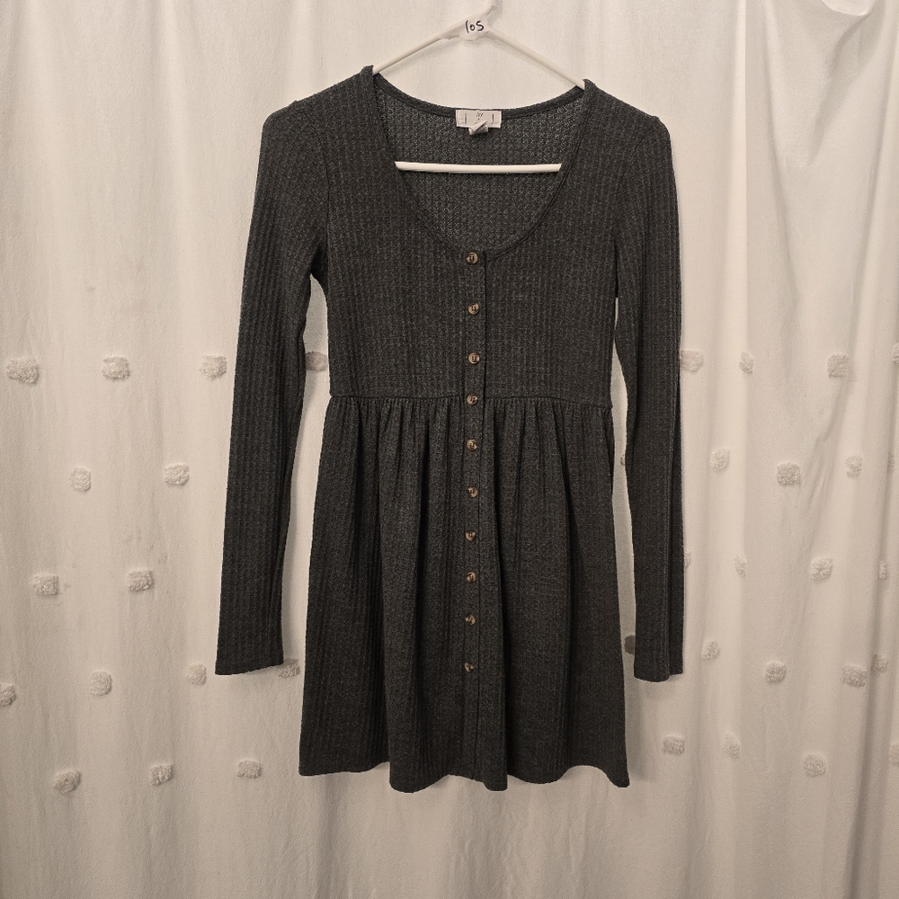 Ivy And Main Womens Size Xs Gray Ribbed Button-Down Mini Dress